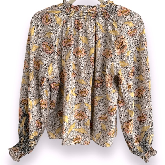 ULLA JOHNSON Kaitlyn Chrysanthemum Tie Neck Blouse Size 0 - Picture 5 of 13